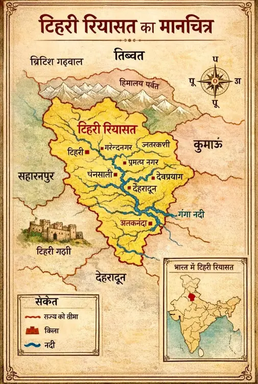 टिहरी रियासत कु मानचित्र